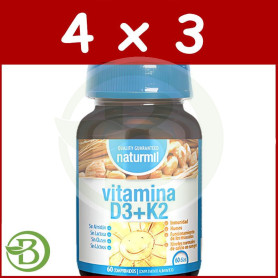 Pack 4x3 Vitamina D3+K2 60 Comprimidos Naturmil