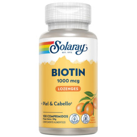 Biotin 1000Mcg 100 Comprimidos Sabor Naranja Solaray