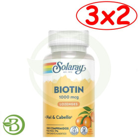 Pack 3x2 Biotin 1000Mcg 100 Comprimidos Sabor Naranja Solaray