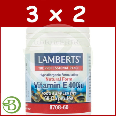 Pack 3x2 Vitamina E Natural 60 Tabletas 400UI Lamberts