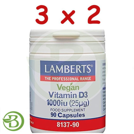 Pack 3x2 Vitamina D3 Vegan 90 Cápsulas Lamberts