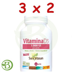 Pack 3x2 Vitamina D3 1.000Ui 60 Perlas Sura Vitasan